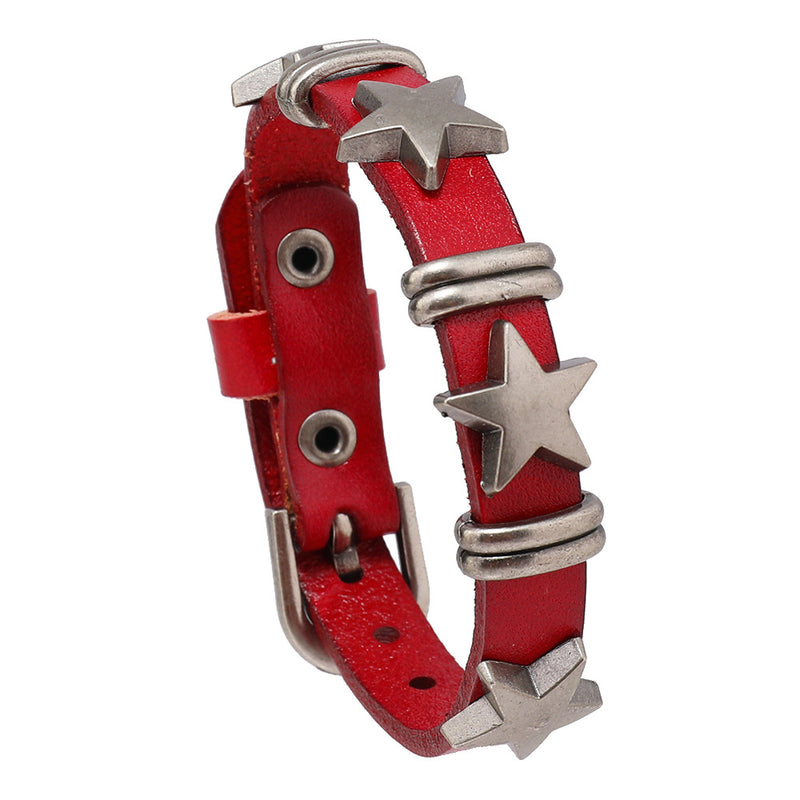 Street punk style pentagram vintage cowhide bracelets creative bracelets