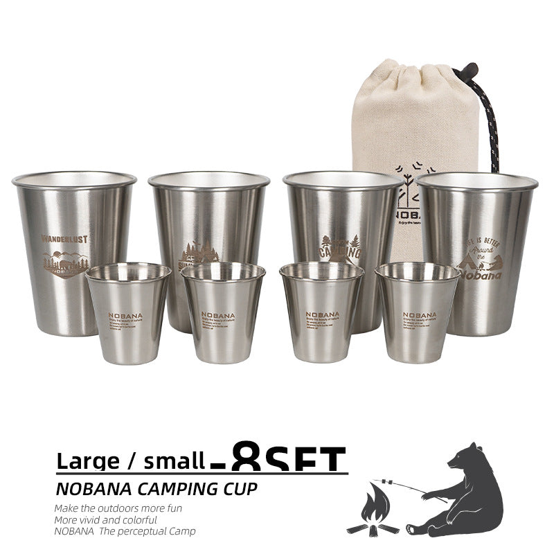 Stainless steel 6-piece set cup large camping picnic portable beer cup set white bar household cup