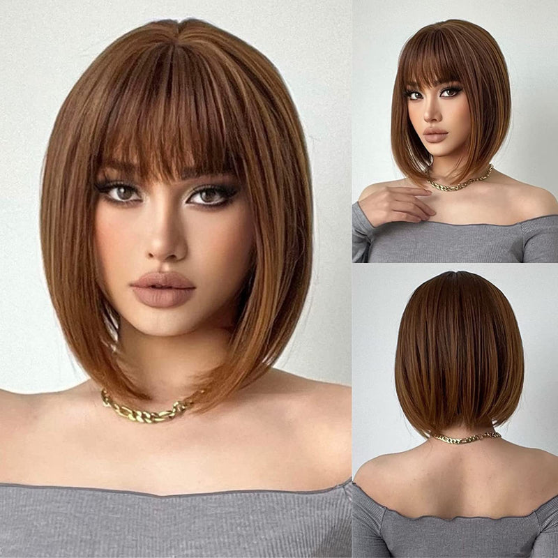 Short BOB blonde women's short straight wig with bangs and high-temperature matte silk 12 inches