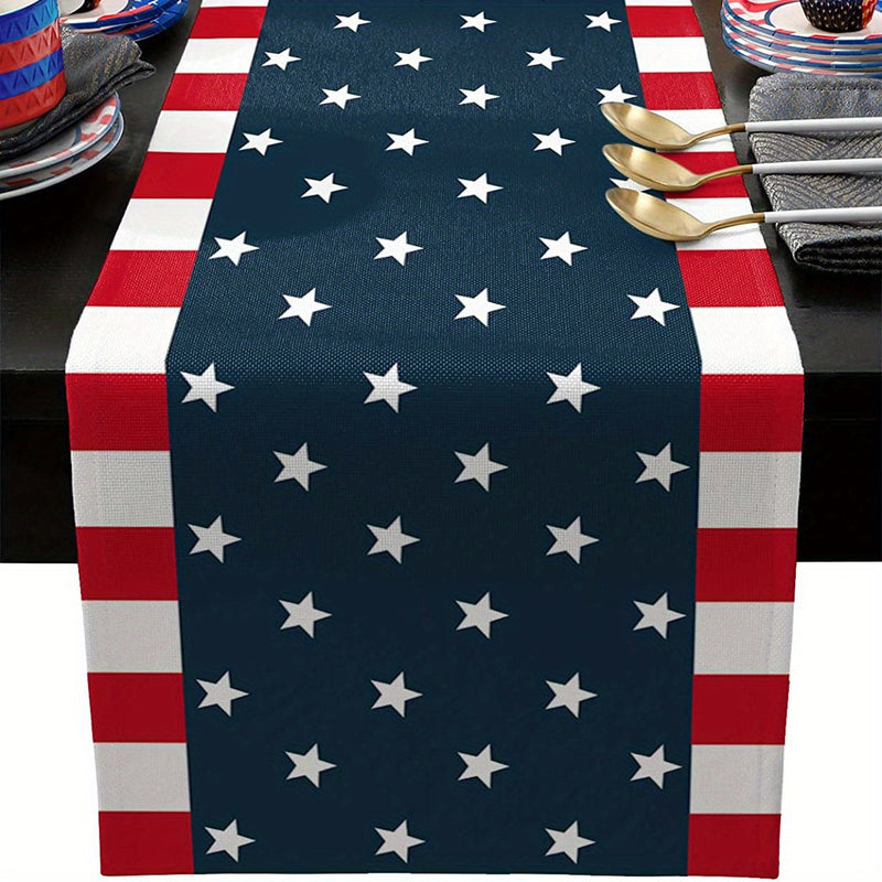1pc, America 4th Of July Patriotic Memorial Day Table Runner, Red Blue Stripes And Stars Independence Day Holiday Kitchen Dining Table Decor For Indoor Outdoor Home Party Decoration, 13 X 72 Inch