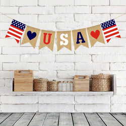 1pc, American Flag Burlap Banner, 4th Of July Decoration American Independence Day, Room Decor, Home Decor, Holiday Decor, Wedding Decor, Independence Day Decor, 4th Of July Party Decorations