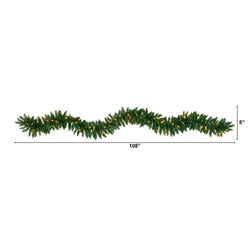 9' Christmas Pine Artificial Garland With 50 Warm White LEDs Lights