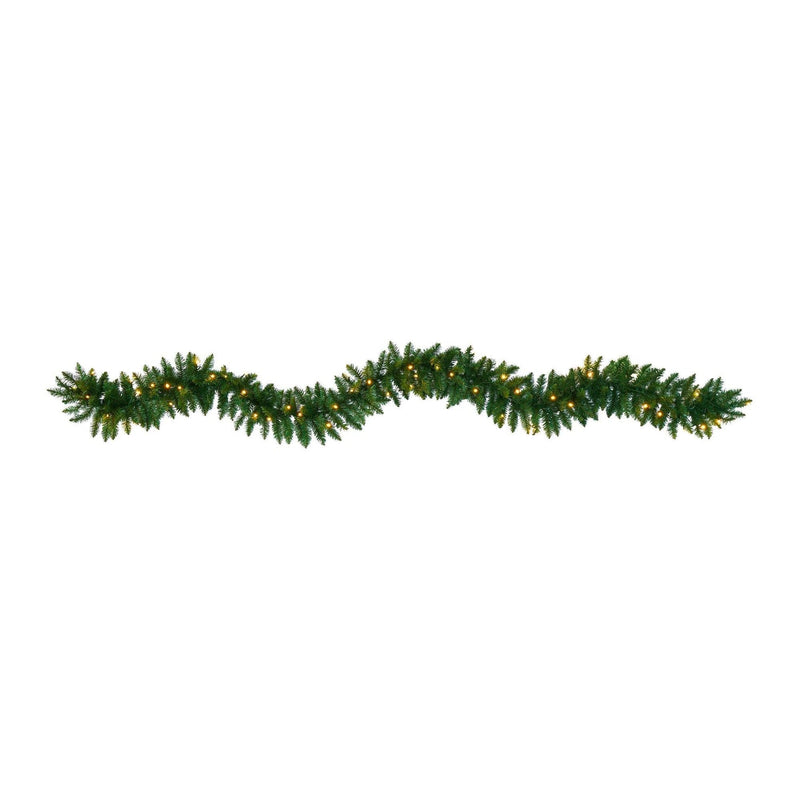 9' Christmas Pine Artificial Garland With 50 Warm White LEDs Lights