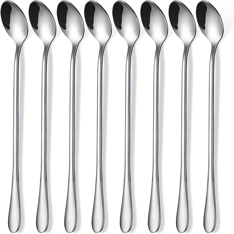 8pcs 7.7-Inch Long Handle Iced Tea Spoon, Coffee Spoon, Ice Cream Spoon, Stainless Steel Cocktail Stirring Spoons