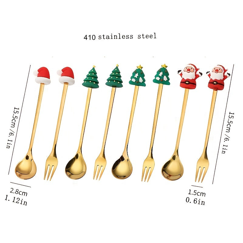 4pcs, Christmas Style Cutlery Set, 2 Forks And 2 Spoons, Christmas Gifts, Santa Claus Christmas Tree