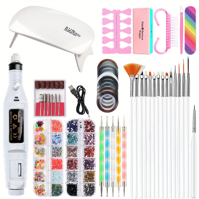 Nail Starter Kit, Portable UV Lamp LED Dry Nail Kit Nail Art Manicure Set Acrylic Nail Tools Set