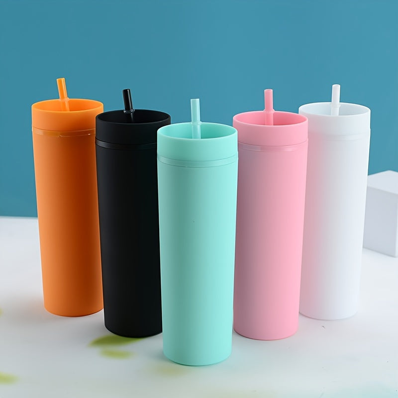 1pc Skinny Acrylic Tumbler With Lid And Straw, Matte Pastel Colored Reusable Plastic Cups, BPA Free