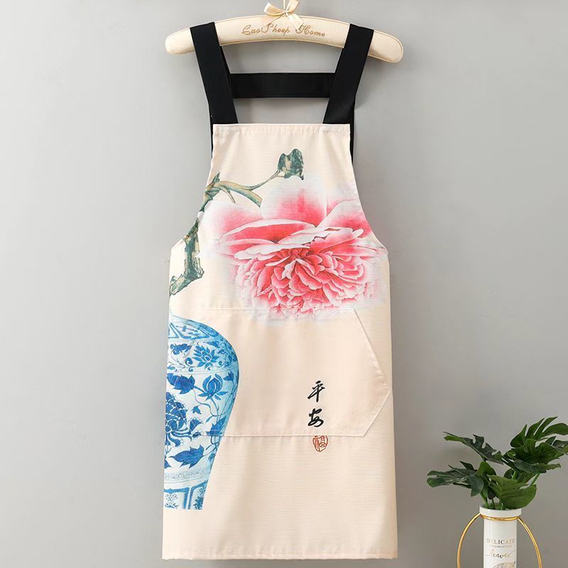1pc Linen Canvas Apron, Oil-proof Wear-resistant Kitchen Apron, Chinese Style Cooking Apron