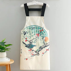 1pc Linen Canvas Apron, Oil-proof Wear-resistant Kitchen Apron, Chinese Style Cooking Apron