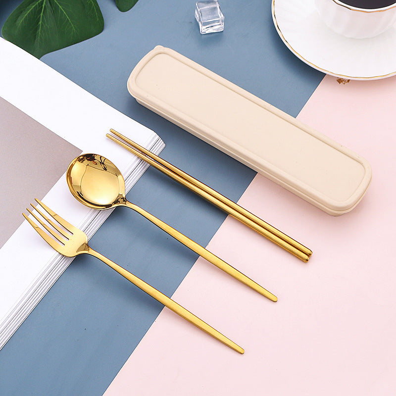 4pcs Cutlery With Box Holder Dinnerware Spoon Fork Chopsticks Set Travel Tableware Stainless Travel Cutlery Set Utensil Case
