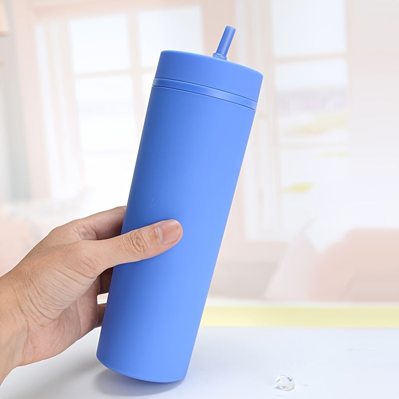 1pc Skinny Acrylic Tumbler With Lid And Straw, Matte Pastel Colored Reusable Plastic Cups, BPA Free