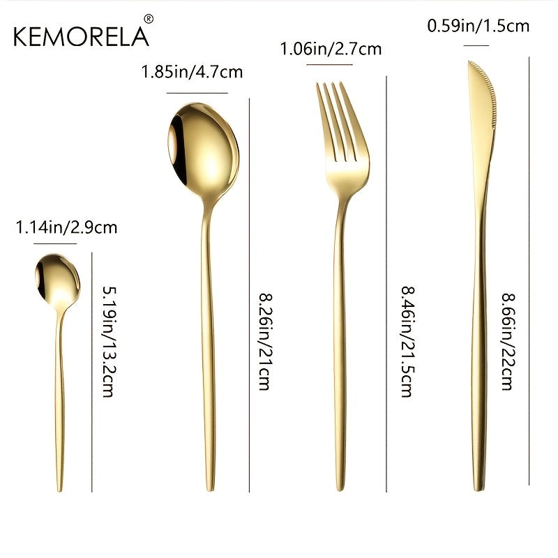 24pcs Elegant Tableware Set, Stainless Steel Mirror Polished Silverware Set, Golden / Silvery Flatware Set With Gift Box, Wedding Dining Household Fork Spoon Knife Cutlery Set, Kitchen Accessories