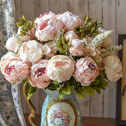 1pc, Vintage Artificial Flowers Bouquet, Peony Silk Flowers For Home Decor Indoor Outdoor Wedding Decor Valentine's Day Realistic Simulation Flower Blooming DIY Craft Bridal Bouquet Home Table Living Room Decoration, Indoor Outdoor Decoration