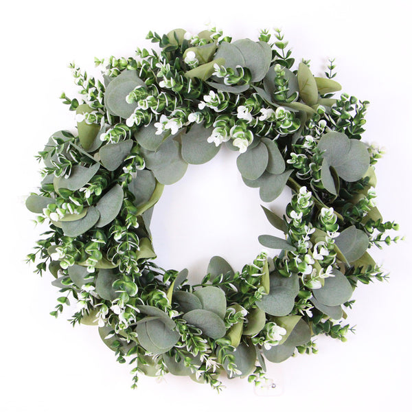 1pc 18.5 Inches Artificial Garland Wreath, Door Wreath, Greenery Leaves Round Wreath Home Decor