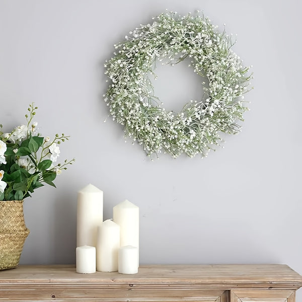 1pc Creative Gypsophila Wreath, Artificial Flower Wreath, Decorative Plastic Fake Wreath For Wedding Door Wall Decoration Christmas Decoration