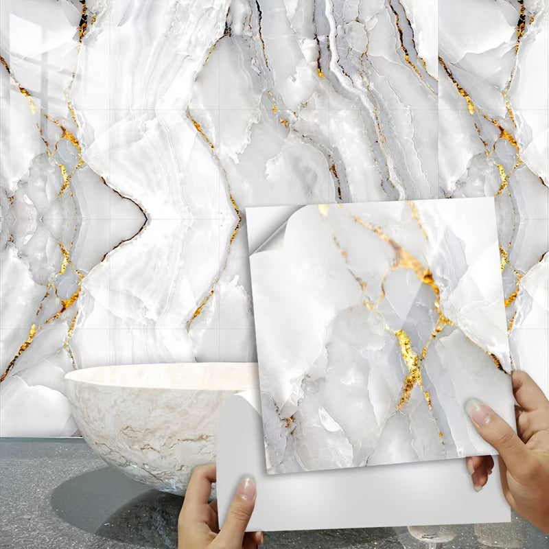 16pcs Marble Tile Stickers, Waterproof Decorative Marble Stickers