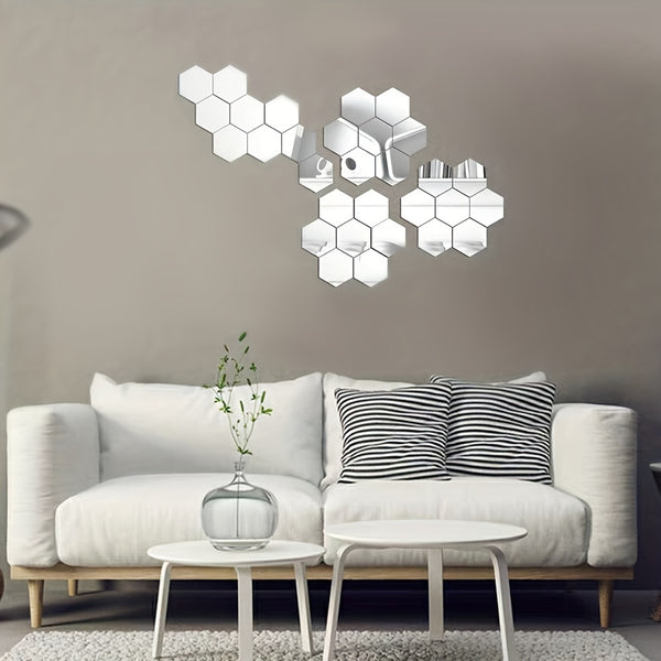 24pcs 3D Wall Mirror Stickers, Hexagon DIY Flexible Self-adhesive Acrylic Mirror Wall Stickers, Decor For Home Living Room Bedroom