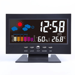 1pc Weather Clock With Time Date Week Temperature Humidity Display Weather Forecast Function With Voice-activated Backlight Function 15.6X4X9.6CM/6.1*3.7*1.5in