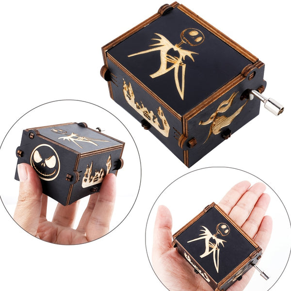1pc Music Box, Wooden Engraved Music Box, Christmas Musical Box, Halloween Music Box Valentine's Day Gifts Birthday Gifts Bedroom Accessories Room Decoration