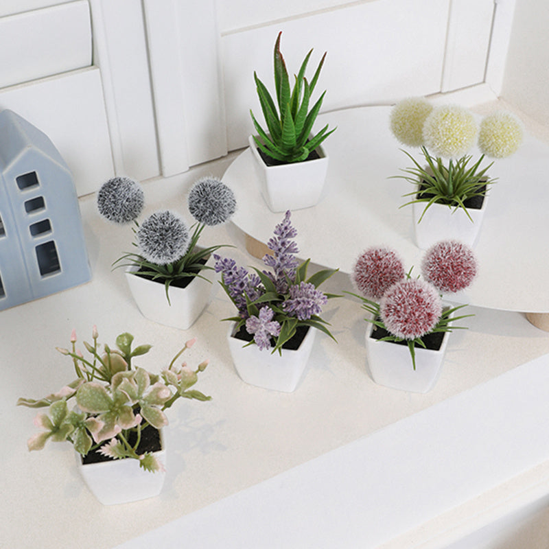 6pcs, Mini Plant Potted Plants, Artificial Flower Plants Small Potted Plants, Plastic White Pots, Suitable For Indoor Desktop, Window And Bookshelf Decoration