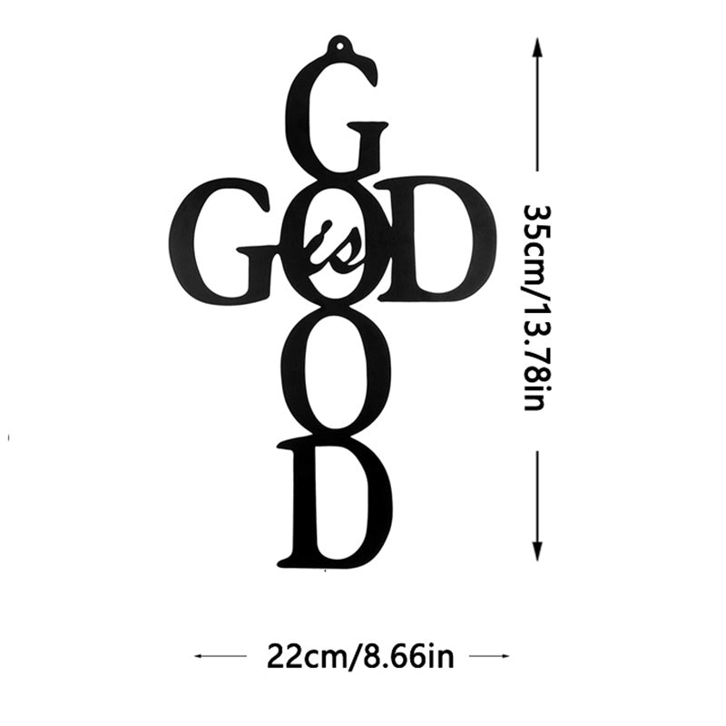 1pc God Is Good Black Cross Metal Wall Art Hanging Sign, Wall Decor Present For Home Wall Decoration In Family Office