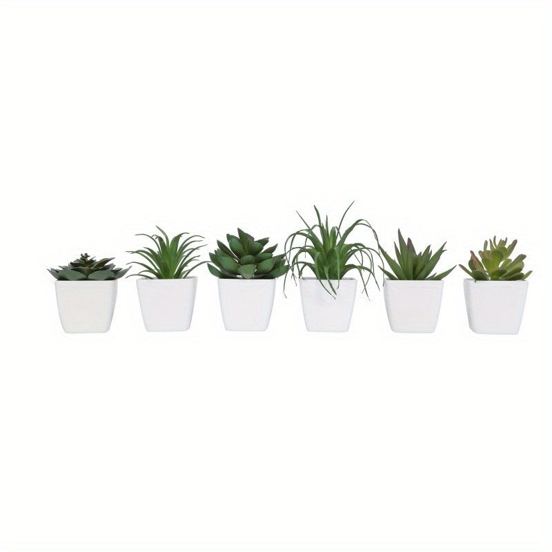 6pcs Mini Plants Small Potted Plants, Artificial Succulent Green Plants Small Potted Plants, Plastic White Pots, Suitable For Desktop Window Bookshelf Decoration