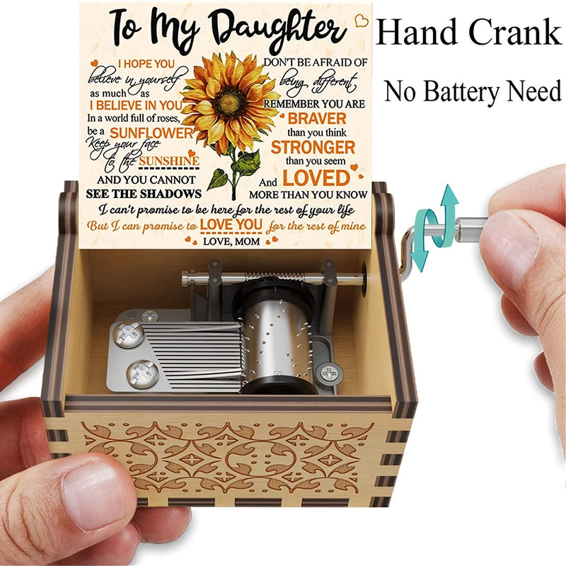 1pc, Sunflower Wooden Engraved Music Box You Are My Sunshine Laser Wood Musical Box Gifts From Mom To Daughter For Birthday/Christmas/Thanksgiving Day/Children's Day