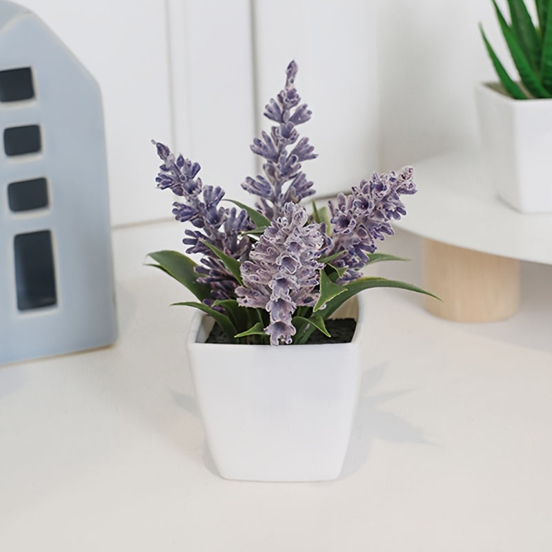 6pcs, Mini Plant Potted Plants, Artificial Flower Plants Small Potted Plants, Plastic White Pots, Suitable For Indoor Desktop, Window And Bookshelf Decoration