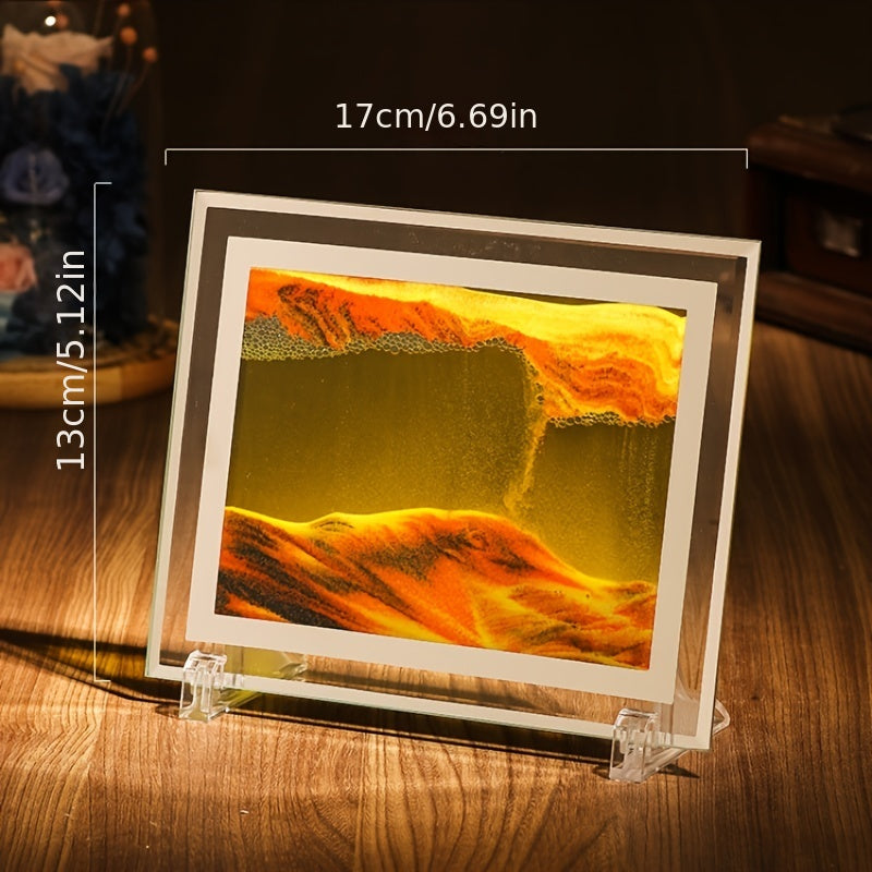 1pc Moving Sand Art Picture Round/Rectangular Glass 3D Deep Sea Sandscape In Motion Display Flowing Sand Frame Relaxing Desktop Home Office Work Decor