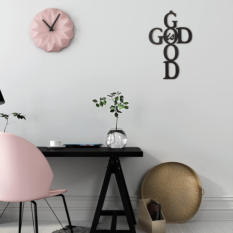 1pc God Is Good Black Cross Metal Wall Art Hanging Sign, Wall Decor Present For Home Wall Decoration In Family Office