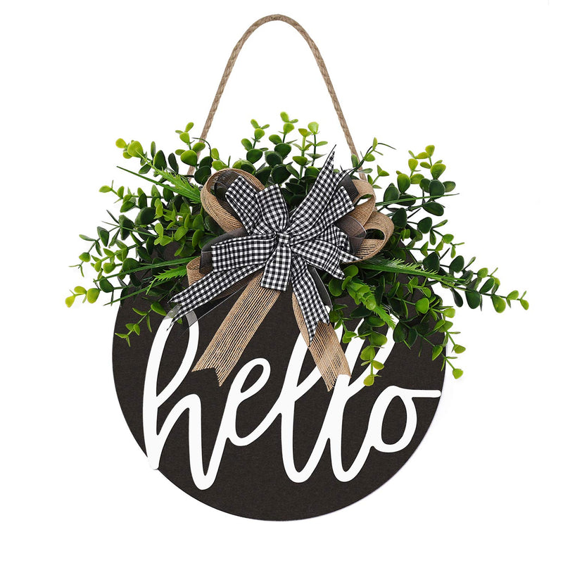 1pc Welcome Sign Hello Front Door Round Wooden Sign, Hanging Welcome Sign, Farmhouse Porch Spring Welcome Sign, Front Door Decoration (Whiteboard Hello)