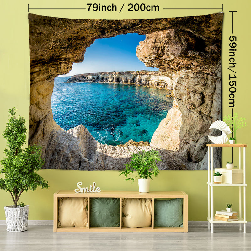 1pc Mountain Cave Seaside Landscape Tapestry Natural Scenery Bohemian Decoration, Free Installation Package Home Decor Living Room Bedroom Decoration