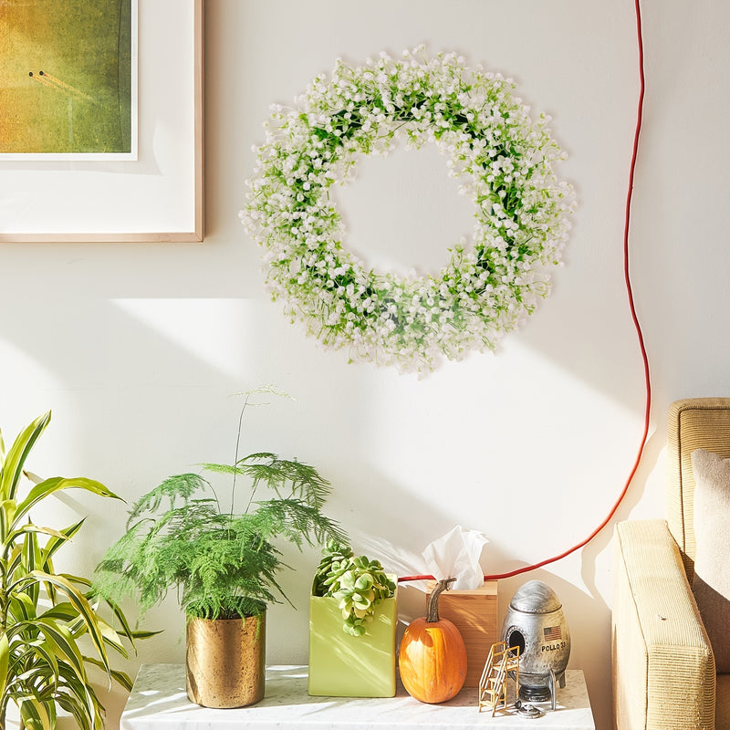 1pc Creative Gypsophila Wreath, Artificial Flower Wreath, Decorative Plastic Fake Wreath For Wedding Door Wall Decoration Christmas Decoration