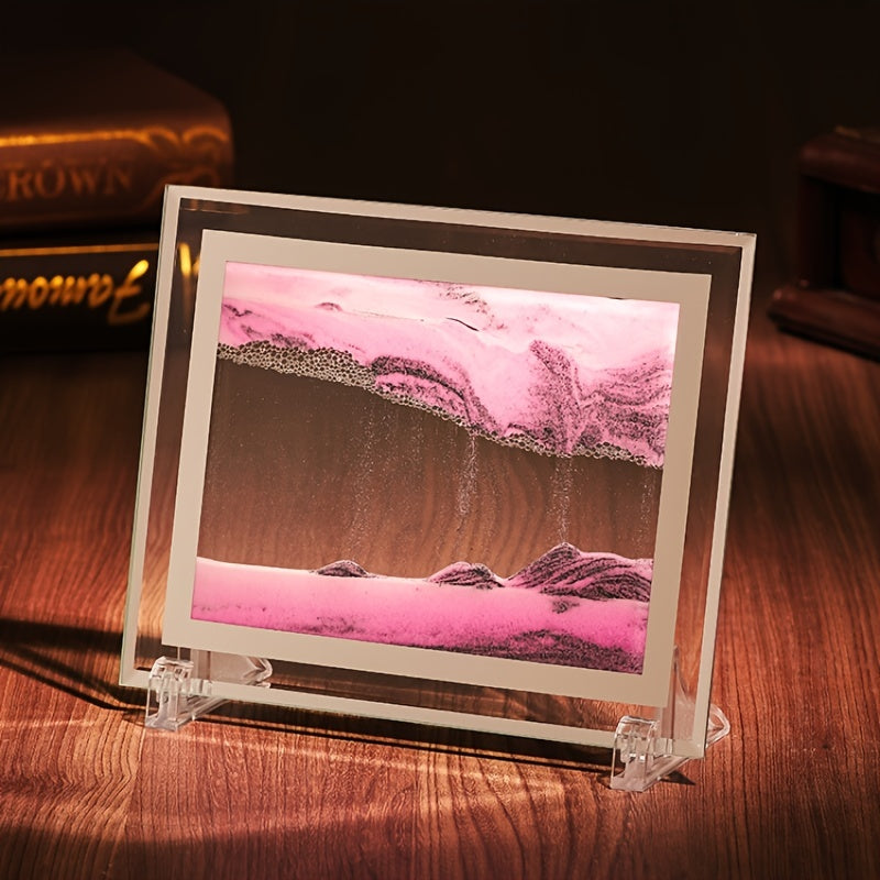 1pc Moving Sand Art Picture Round/Rectangular Glass 3D Deep Sea Sandscape In Motion Display Flowing Sand Frame Relaxing Desktop Home Office Work Decor