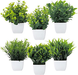 6 Pack Artificial Plants in Pots Artificial Plants Indoor, Faux Plants Indoor with Plastic Pot for Home Office Desk Table Decoration